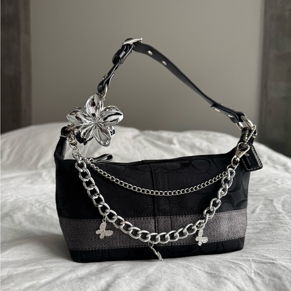 Coach Handbags - Vintage Coach Black  Canvas Small Baguette Shoulder Bag